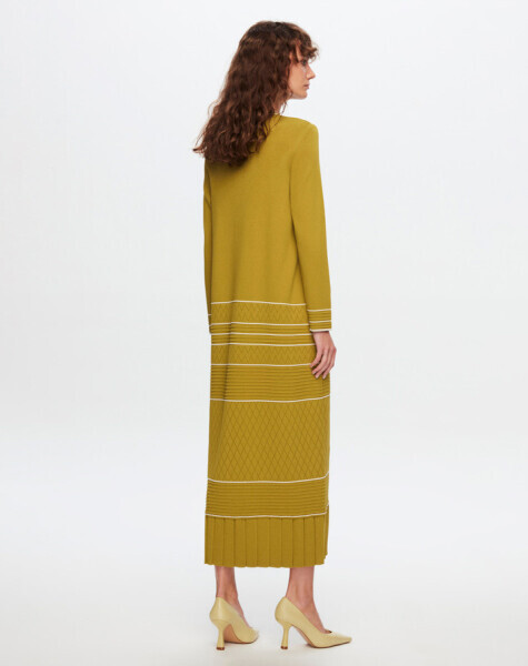 T24Y-4002 Ajurlu ve Çizgi Detaylı Uzun Elbise 1381-DARK GREY - 5