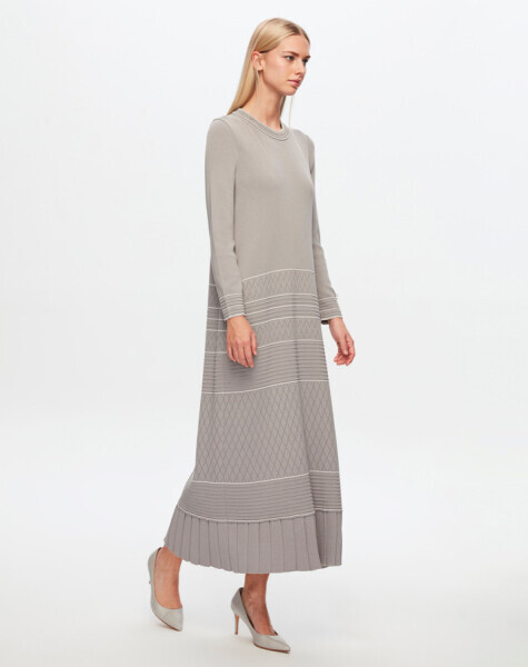 T24Y-4002 Ajurlu ve Çizgi Detaylı Uzun Elbise 1381-DARK GREY - 8