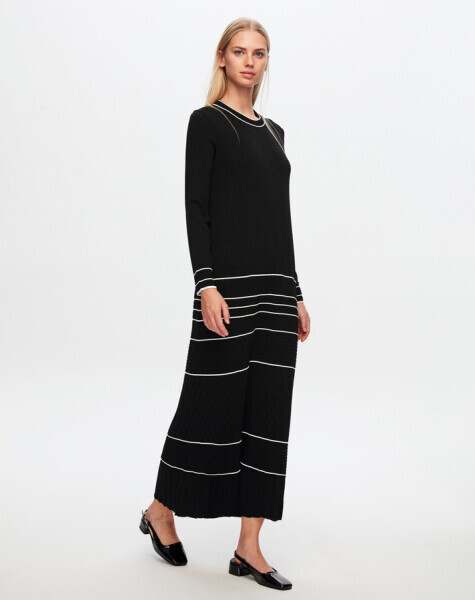 T24Y-4002 Ajurlu ve Çizgi Detaylı Uzun Elbise 1381-DARK GREY - 10