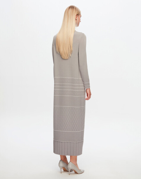 T24Y-4002 Ajurlu ve Çizgi Detaylı Uzun Elbise 1381-DARK GREY - 9