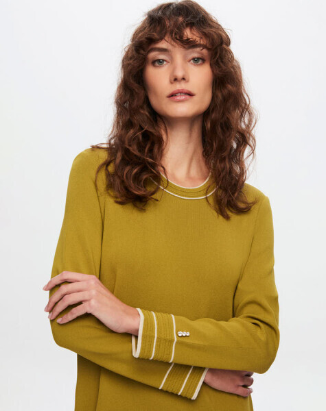 T24Y-4002 Ajurlu ve Çizgi Detaylı Uzun Elbise 1516-OLİVE - 3