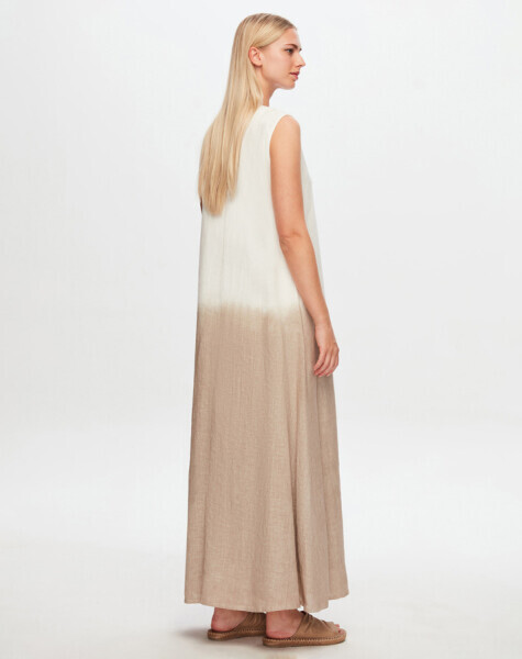 T24Y-4003 Degradeli Uzun Keten Elbise BEİGE - MISS DALIDA (1)
