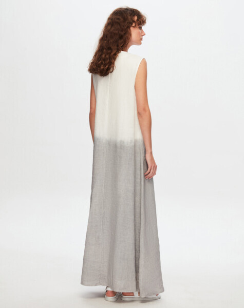 T24Y-4003 Degradeli Uzun Keten Elbise DARK GREY - 2