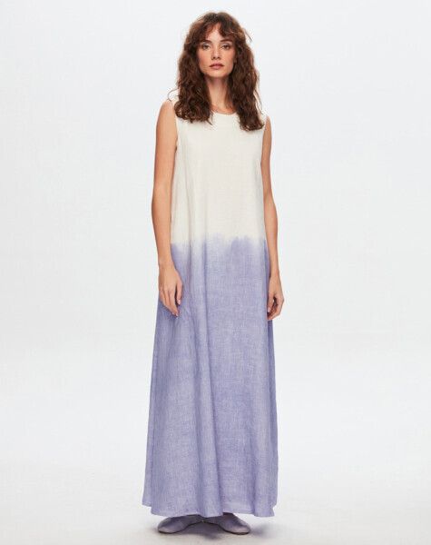 T24Y-4003 Degradeli Uzun Keten Elbise LİLAC 