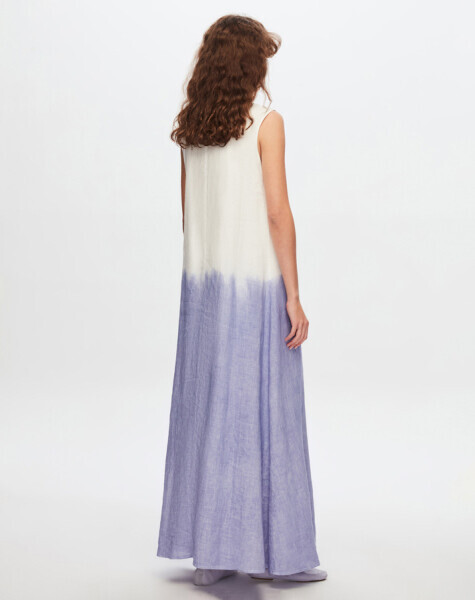 T24Y-4003 Degradeli Uzun Keten Elbise LİLAC - 2