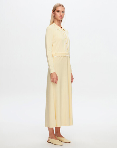 T24Y-4004 Gömlek Yaka Klasik Elbise 1345-VANİLLA - 2