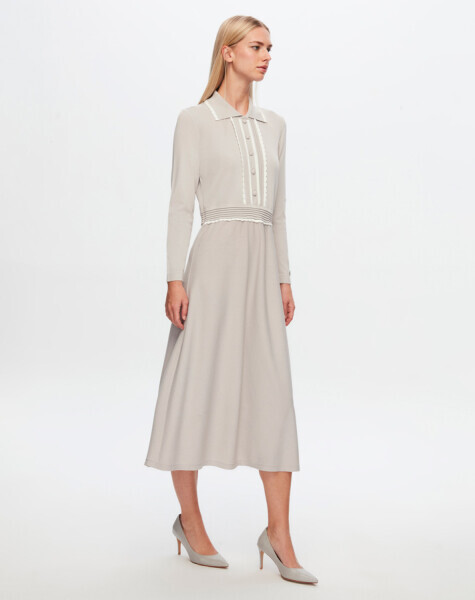 T24Y-4004 Gömlek Yaka Klasik Elbise 1398-LIGHT GREY - 8