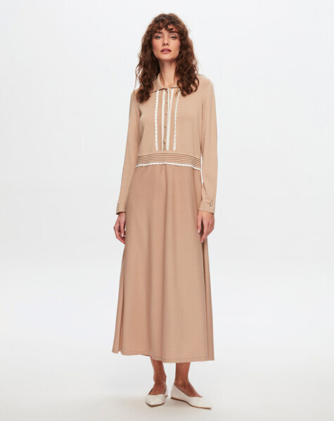 T24Y-4004 Gömlek Yaka Klasik Elbise 1515-CAMEL - 2