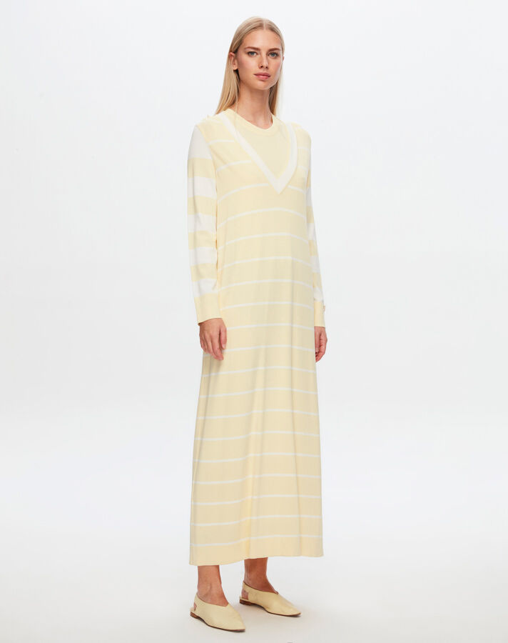 T24Y-4005 V-Neck Striped Dress - 1