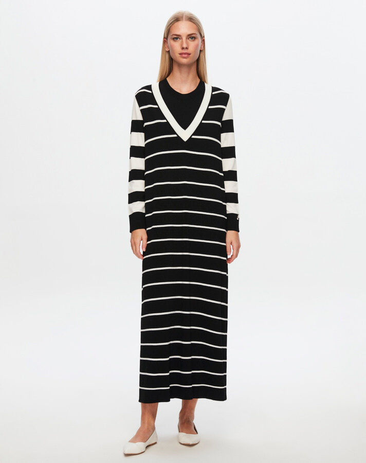 T24Y-4005 V-Neck Striped Dress - 8
