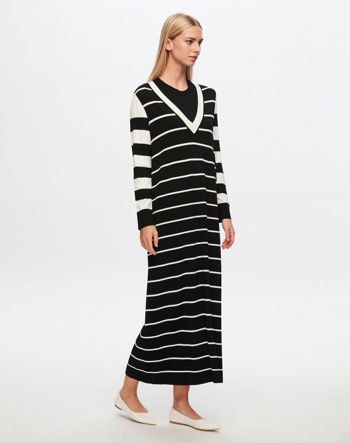 T24Y-4005 V-Neck Striped Dress - 10