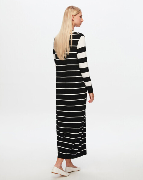 T24Y-4005 V Yaka Çizgili Elbise 1236-BLUE - 10