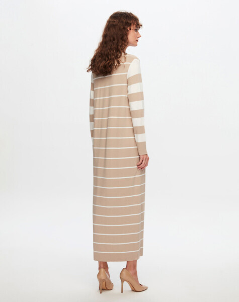 T24Y-4005 V Yaka Çizgili Elbise 1398-LIGHT GREY - 5