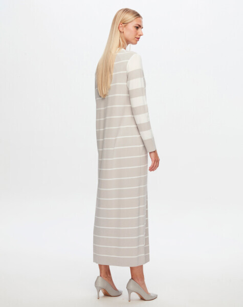 T24Y-4005 V Yaka Çizgili Elbise 1398-LIGHT GREY - 7
