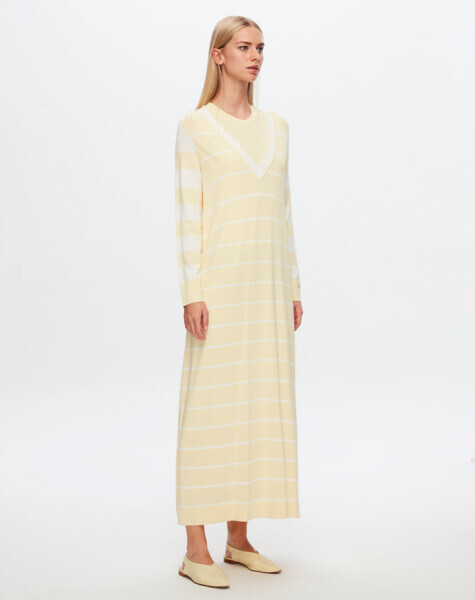 T24Y-4005 V Yaka Çizgili Elbise 1398-LIGHT GREY - 2