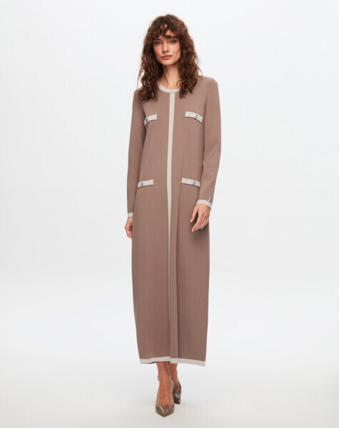 T24Y-4006 Dört Düğmeli Uzun Triko Elbise 002-MİNK 