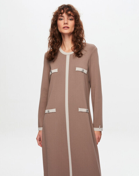 T24Y-4006 Dört Düğmeli Uzun Triko Elbise 002-MİNK - 2