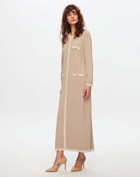 T24Y-4006 Dört Düğmeli Uzun Triko Elbise 1052-BEİGE - 2