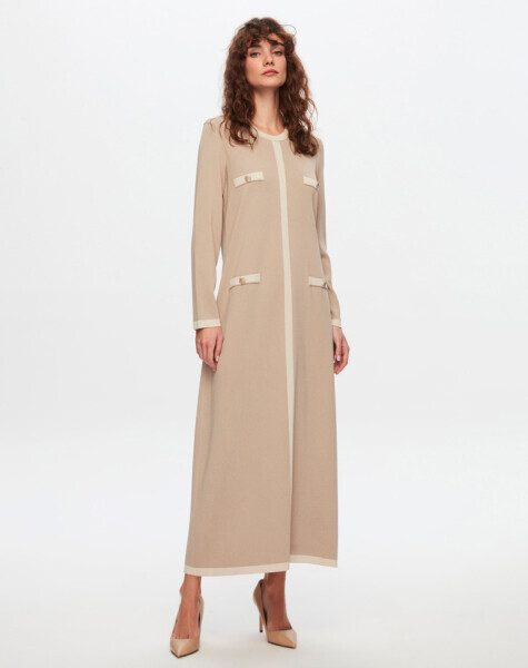 T24Y-4006 Dört Düğmeli Uzun Triko Elbise 1052-BEİGE 
