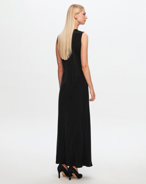 T24Y-4007 Kolsuz Kloş Cupro Elbise BLACK - 3