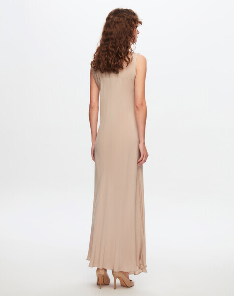 T24Y-4007 Kolsuz Kloş Cupro Elbise GREY - 1