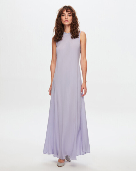 T24Y-4007 Kolsuz Kloş Cupro Elbise LİLAC - 1