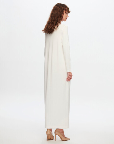 T24Y-4008 Düz Renk Uzun Kollu Elbise 1012-ECRU - 3