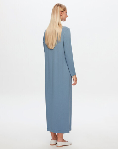 T24Y-4008 Düz Renk Uzun Kollu Elbise 1236-BLUE - 2