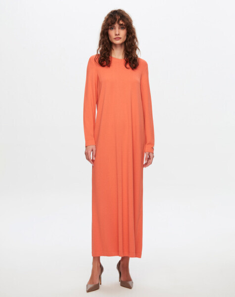 T24Y-4008 Düz Renk Uzun Kollu Elbise 1248-ORANGE - 1