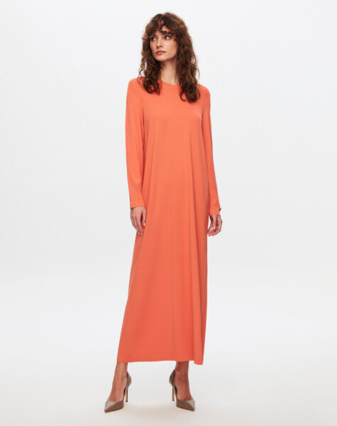 T24Y-4008 Düz Renk Uzun Kollu Elbise 1248-ORANGE - 2