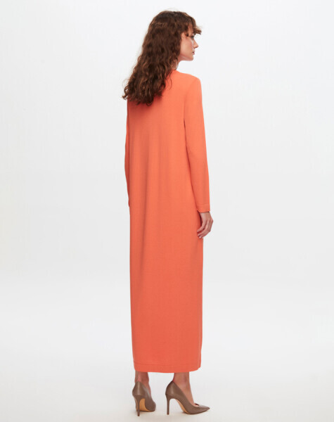 T24Y-4008 Düz Renk Uzun Kollu Elbise 1248-ORANGE - 3