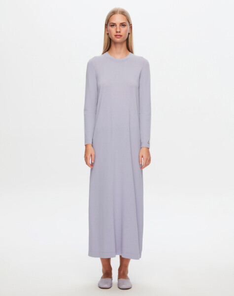 T24Y-4008 Düz Renk Uzun Kollu Elbise 1346-LİLAC - 2