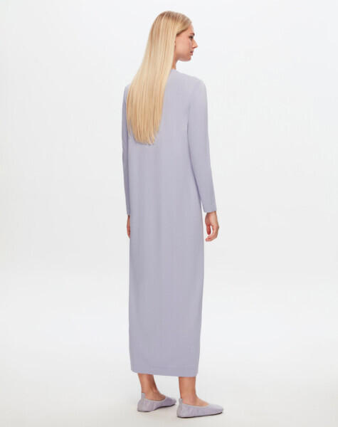 T24Y-4008 Düz Renk Uzun Kollu Elbise 1346-LİLAC - 3