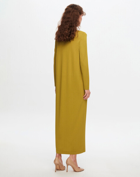 T24Y-4008 Düz Renk Uzun Kollu Elbise 1516-OLİVE - 2