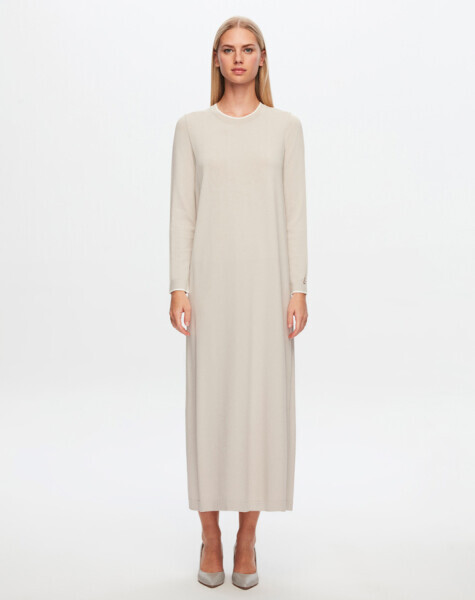 T24Y-4009 Yakası Ve Bileği Çizgili Elbise 1245-STONE / 1248-ORANGE - 1