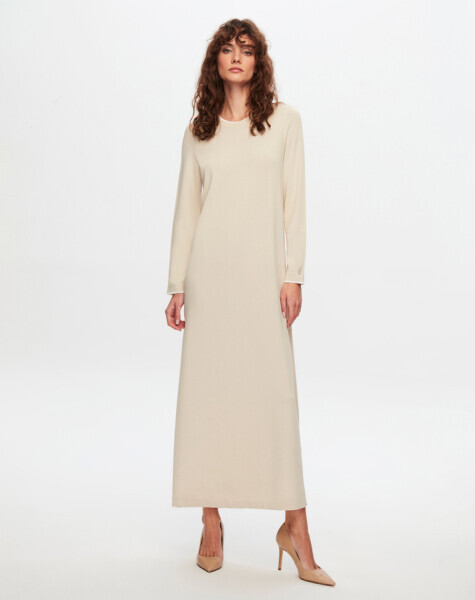 T24Y-4009 Yakası Ve Bileği Çizgili Elbise 1245-STONE 