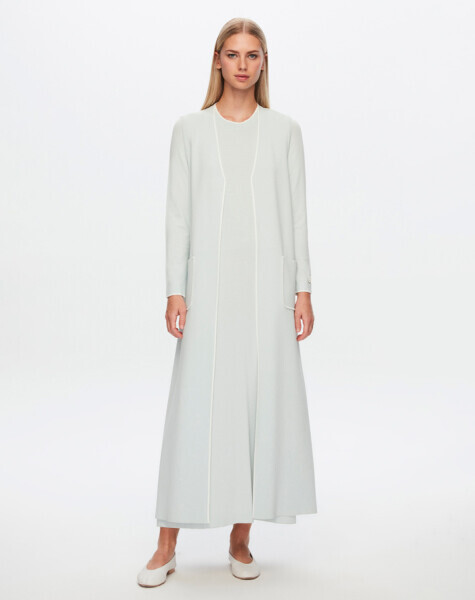 T24Y-4009 Yakası Ve Bileği Çizgili Elbise 1398-LIGHT GREY / 1012-ECRU - 1