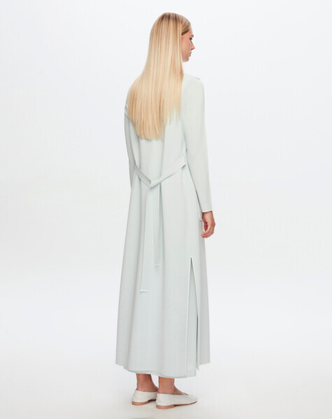 T24Y-4009 Yakası Ve Bileği Çizgili Elbise 1398-LIGHT GREY / 1012-ECRU - 2