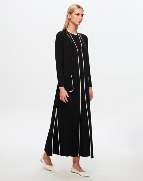 T24Y-4009 Yakası Ve Bileği Çizgili Elbise BLACK 