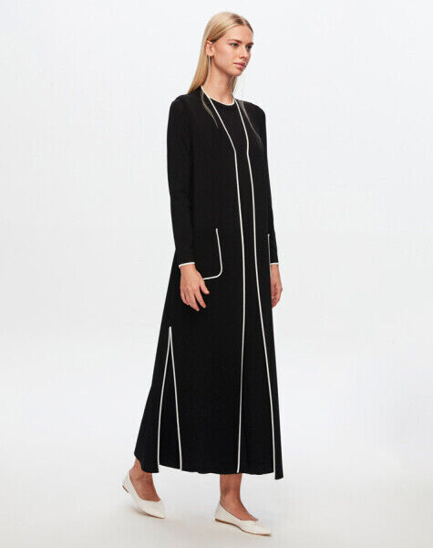 T24Y-4009 Yakası Ve Bileği Çizgili Elbise BLACK - 1