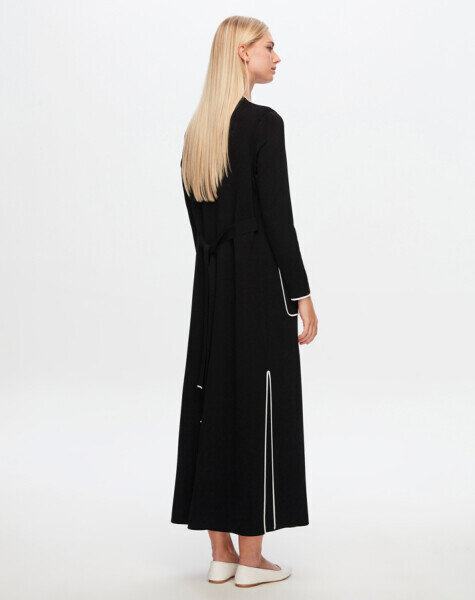 T24Y-4009 Yakası Ve Bileği Çizgili Elbise BLACK - MISS DALIDA (1)