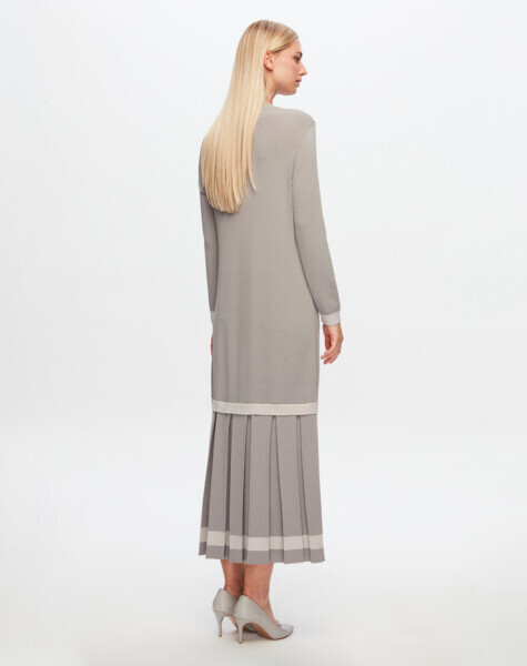 T24Y-4010 Üst Kısmı Düz Plise Detaylı Elbise 1381-DARK GREY - 3