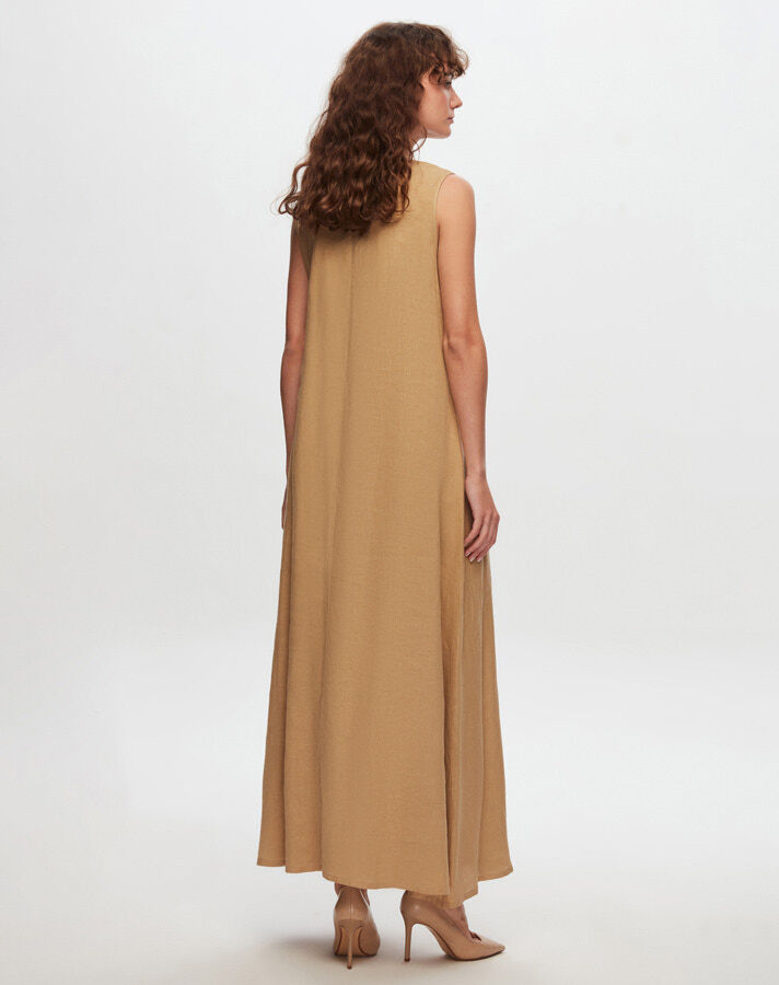 T24Y-4011 Solid Color Sleeveless Linen Dress - 4