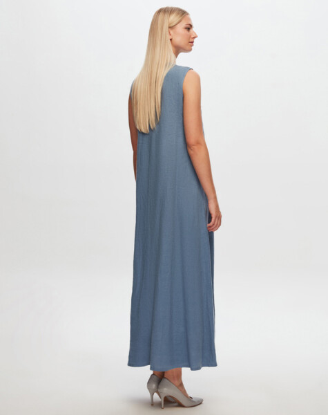 T24Y-4011 Solid Color Sleeveless Linen Dress - 8