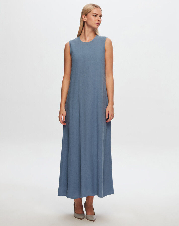 T24Y-4011 Solid Color Sleeveless Linen Dress - 5