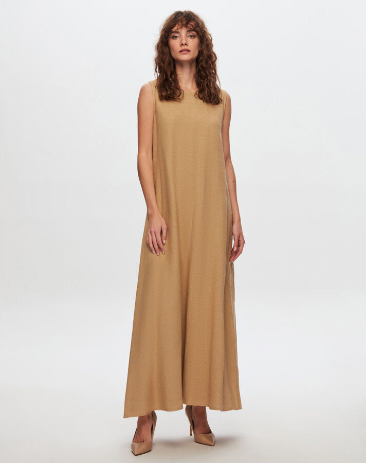 T24Y-4011 Solid Color Sleeveless Linen Dress - 1