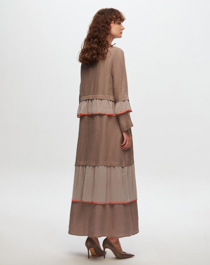 T24Y-4012 Linen Chiffon Ruffle Detailed Dress - 2