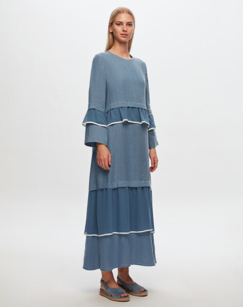 T24Y-4012 Linen Chiffon Ruffle Detailed Dress - 4