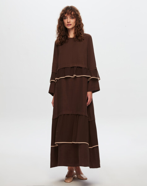 T24Y-4012 Linen Chiffon Ruffle Detailed Dress - 5