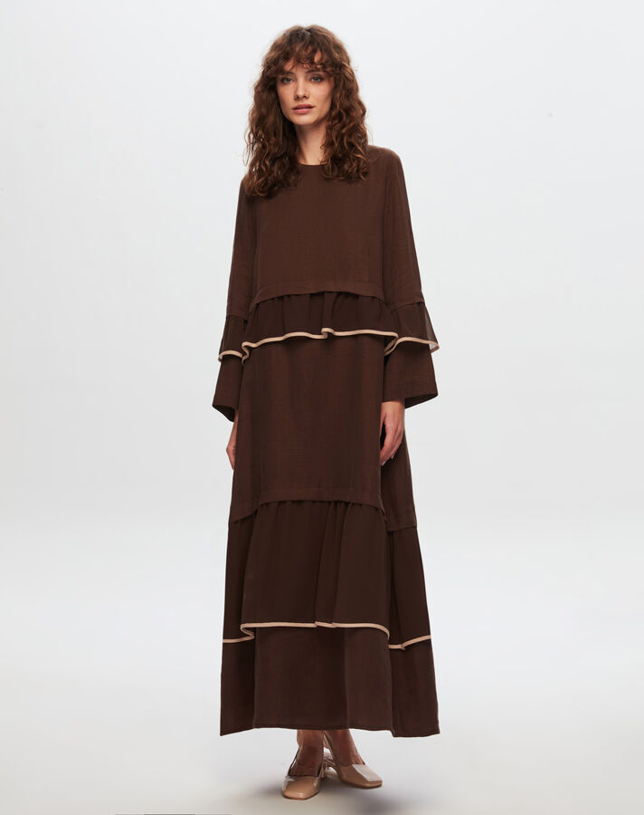 T24Y-4012 Linen Chiffon Ruffle Detailed Dress - 5
